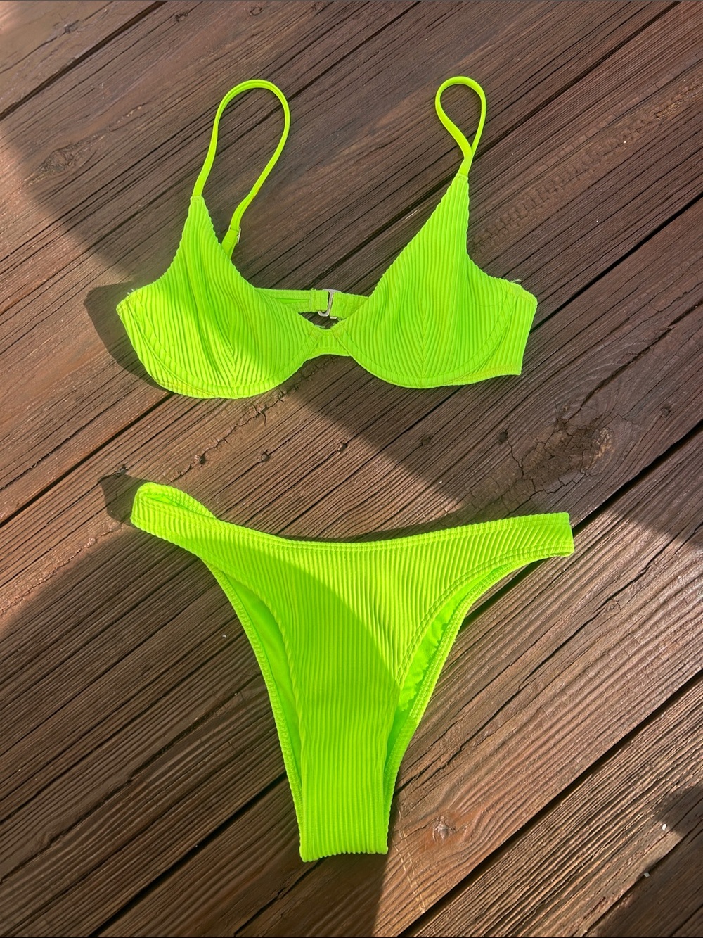 Hollister Neon Lime Ribbed Underwire Bikini Set - Women Swim